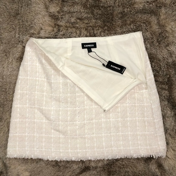 Express Cream High Waisted Tweed A-Line Mini Skirt NWT - Picture 3 of 5